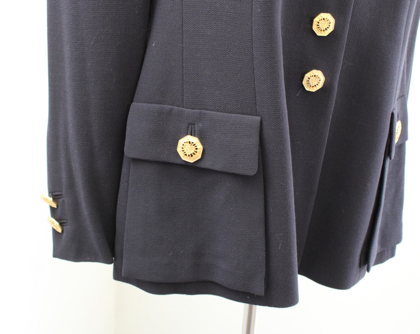 Vtg Rena Lange Bergdorf Goodman Dark Navy Blue Wool Blazer Jacket Size 44