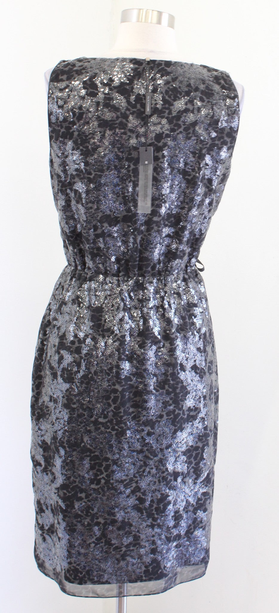 NWT Elie Tahari Cheetah Print Sequin Side Tie V Neck Sheath Dress Size 8 Gray