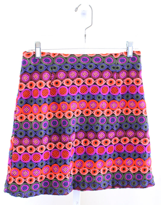 Hutch Anthropologie Ellen Colorful Embroidered Crochet Look Mini Skirt Size 2