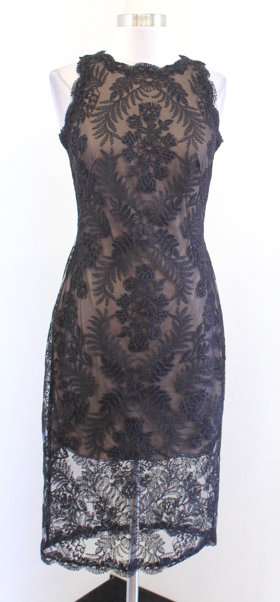 Tadashi Shoji Nanette Black Embroidered Lace Hi Lo Dress Cocktail Evening Size 2