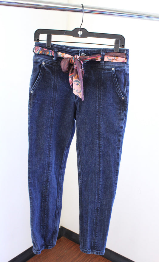 Pilcro and the Letterpress Anthropologie High Rise Slim Scarf Belted Jeans Sz 28