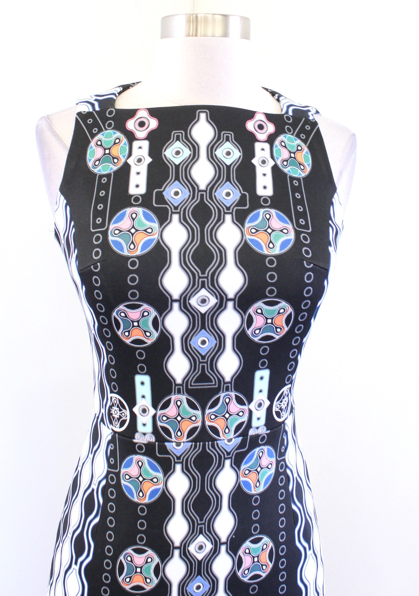 Peter Pilotto Black Multi Color Geometric Print Sheath Dress Size UK 8 US 4
