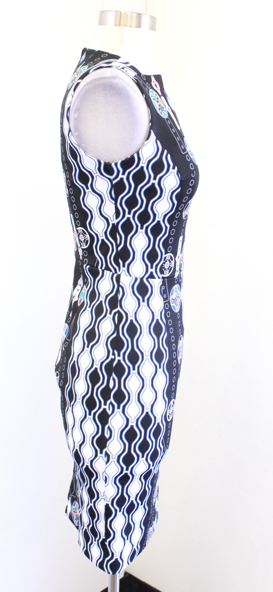 Peter Pilotto Black Multi Color Geometric Print Sheath Dress Size UK 8 US 4