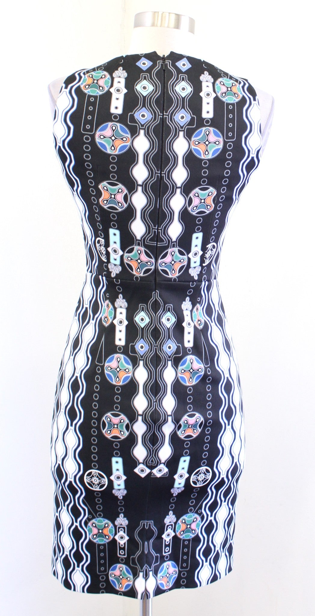 Peter Pilotto Black Multi Color Geometric Print Sheath Dress Size UK 8 US 4