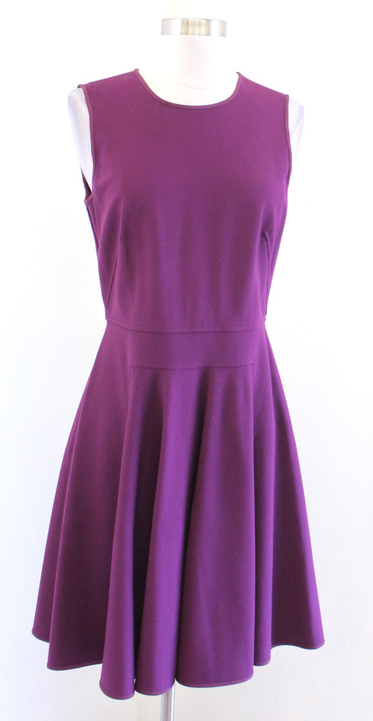 Rebecca Taylor Beet Purple Solid Fit and Flare Suiting Circle Dress Size 6