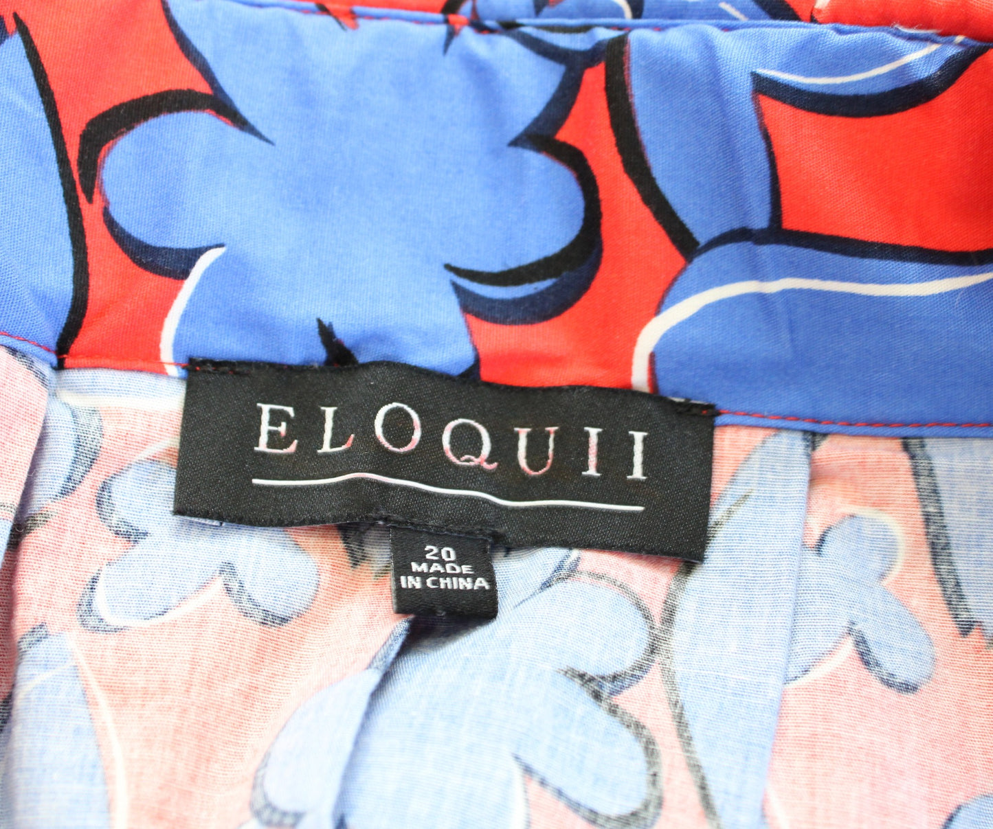 Eloquii Blue Red Bold Floral Print Pleated Pull On Skirt Size 20 Casual