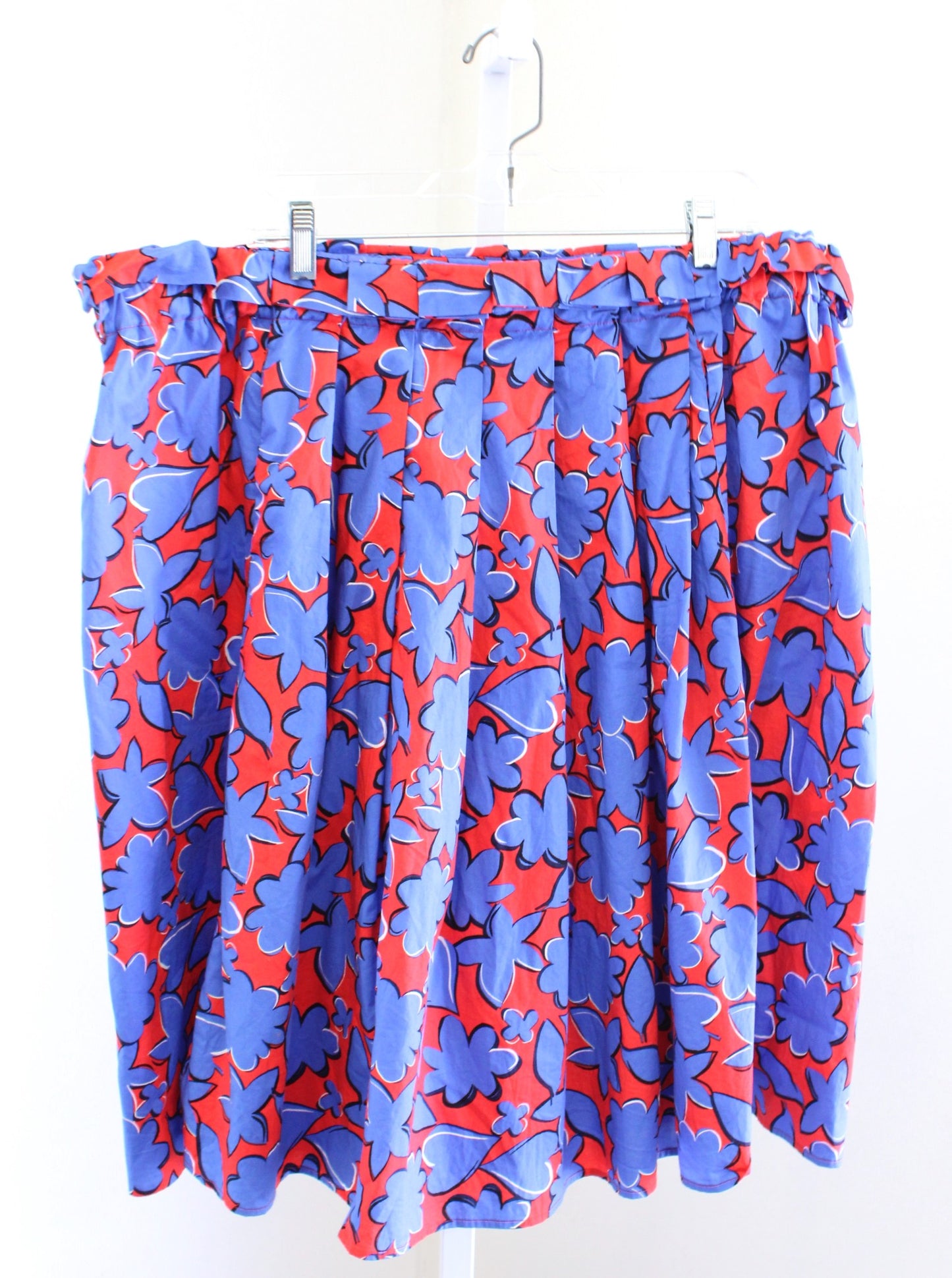 Eloquii Blue Red Bold Floral Print Pleated Pull On Skirt Size 20 Casual