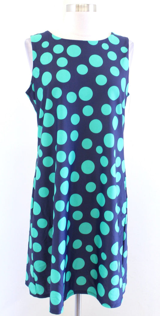 Jude Connally Navy Blue Green Polka Dot Sleeveless Jude Cloth Dress Size M Shift