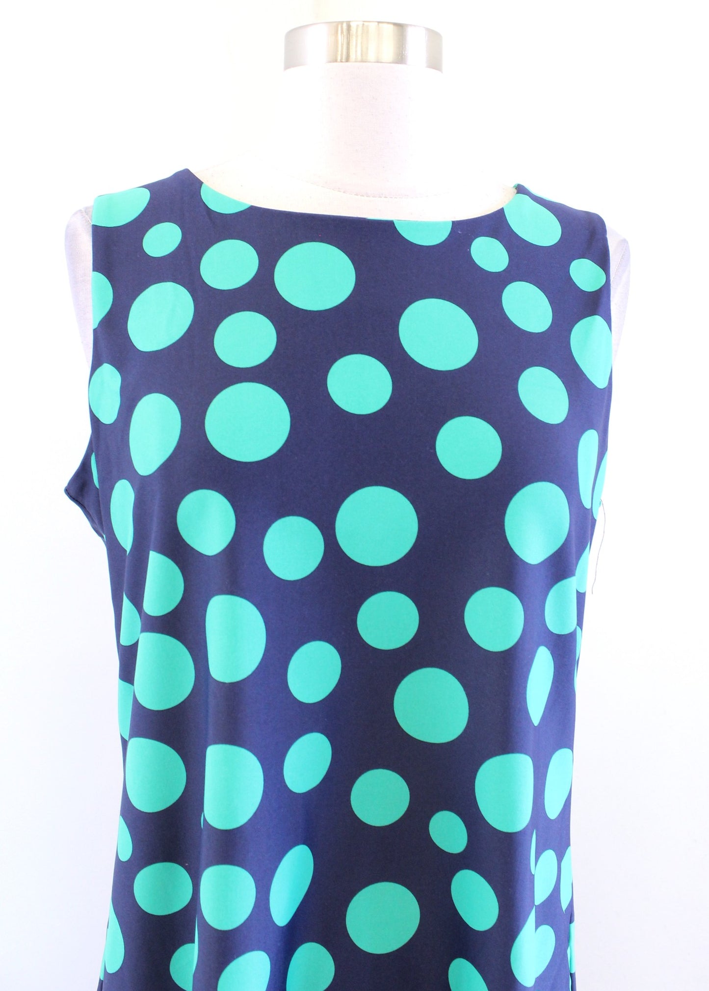 Jude Connally Navy Blue Green Polka Dot Sleeveless Jude Cloth Dress Size M Shift