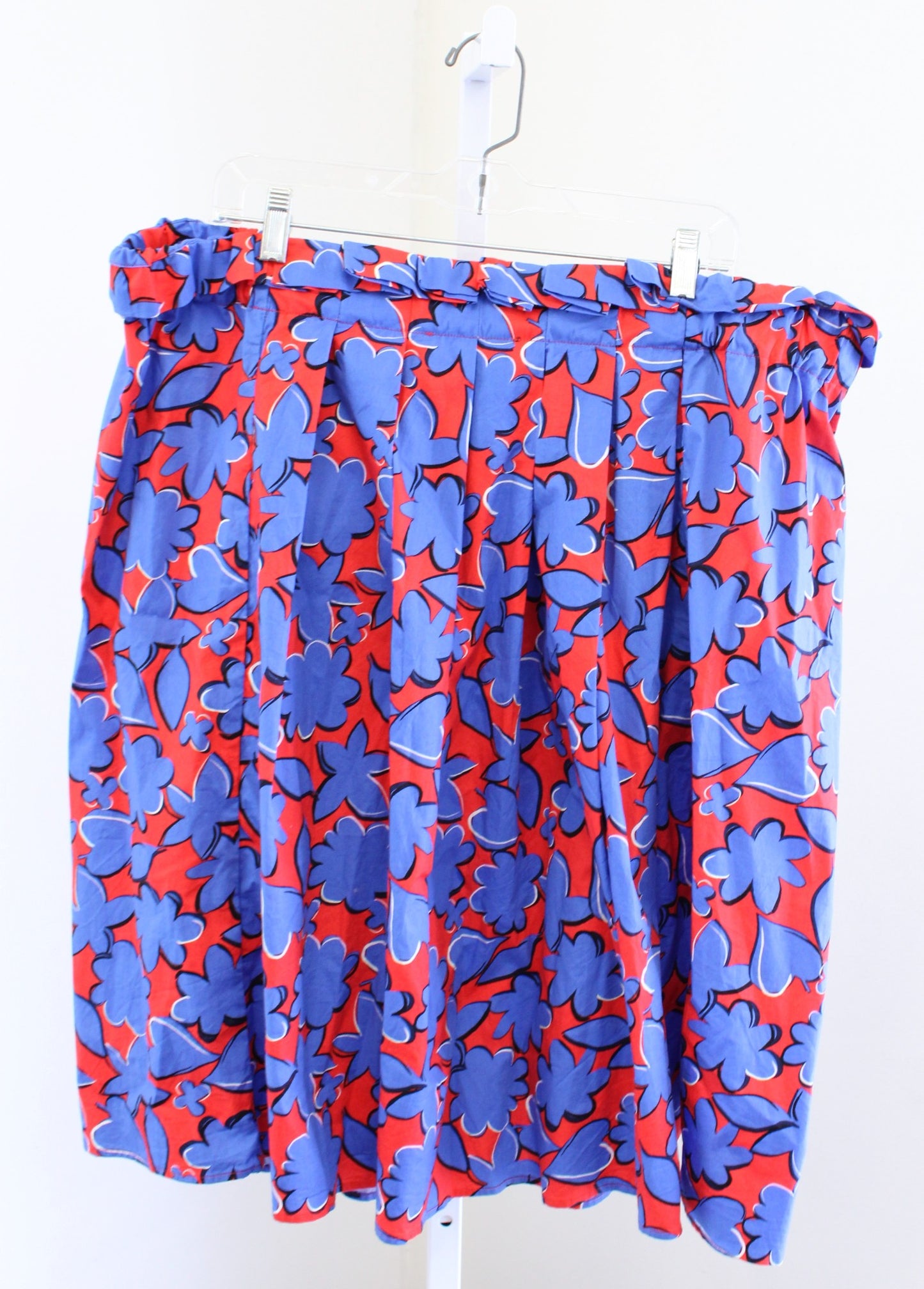 Eloquii Blue Red Bold Floral Print Pleated Pull On Skirt Size 20 Casual