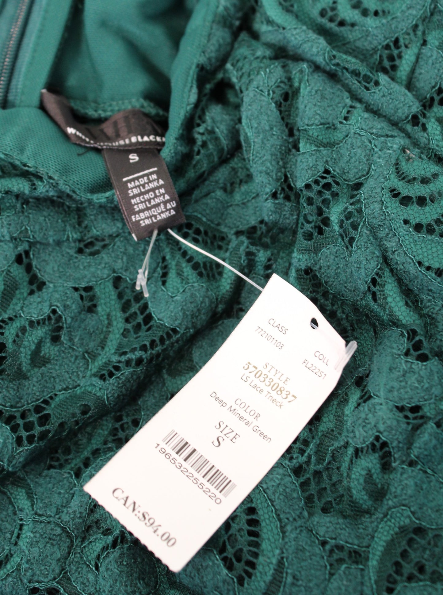 NWT White House Black Market Green Sheer Lace Turtleneck Top Blouse Size S Long Sleeve