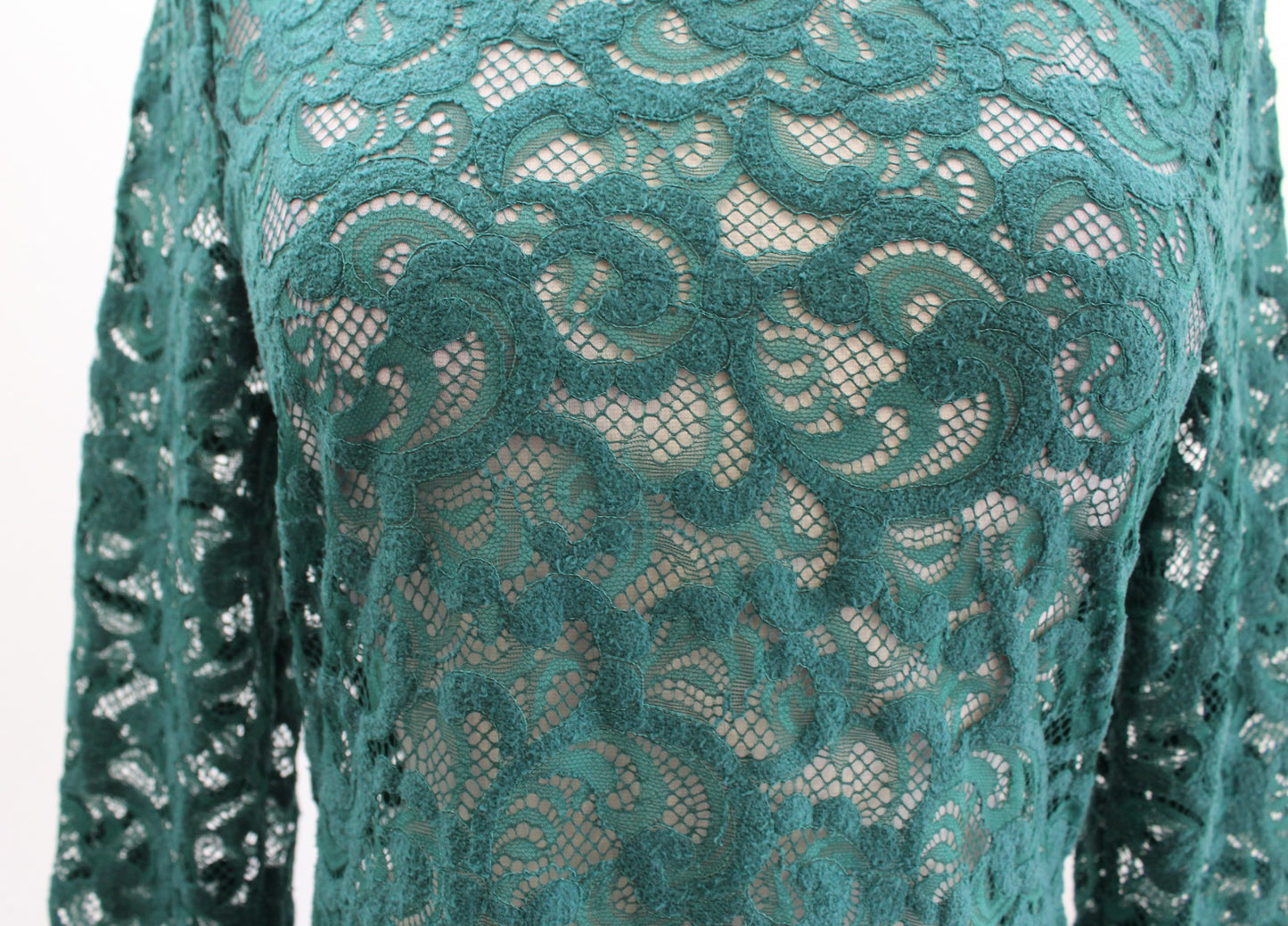 NWT White House Black Market Green Sheer Lace Turtleneck Top Blouse Size S Long Sleeve