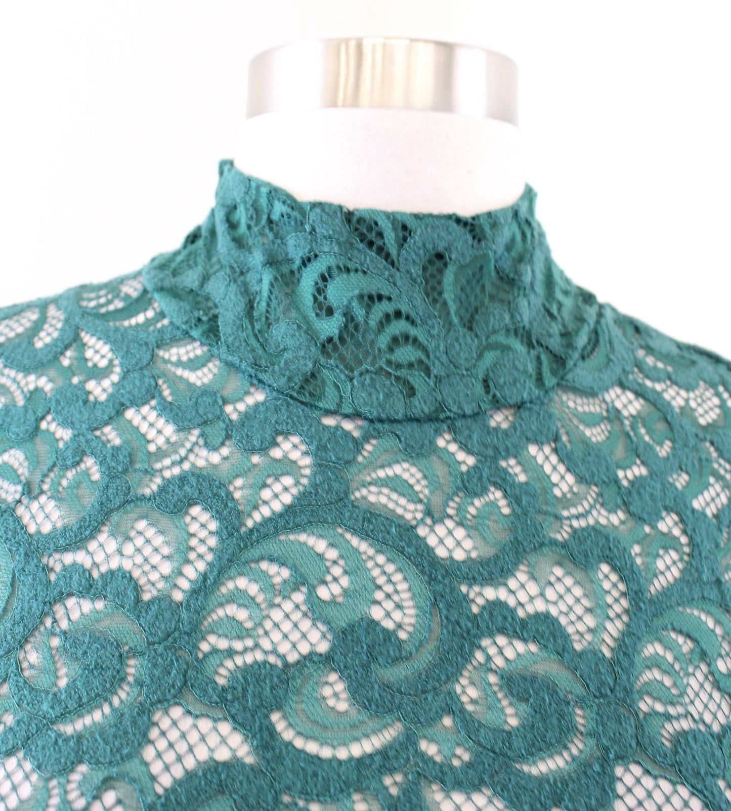 NWT White House Black Market Green Sheer Lace Turtleneck Top Blouse Size S Long Sleeve