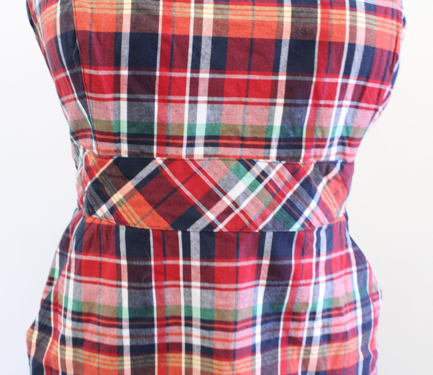 NWT Vineyard Vines Red Navy Blue Multi Color Madras Plaid Strapless Dress Size 4