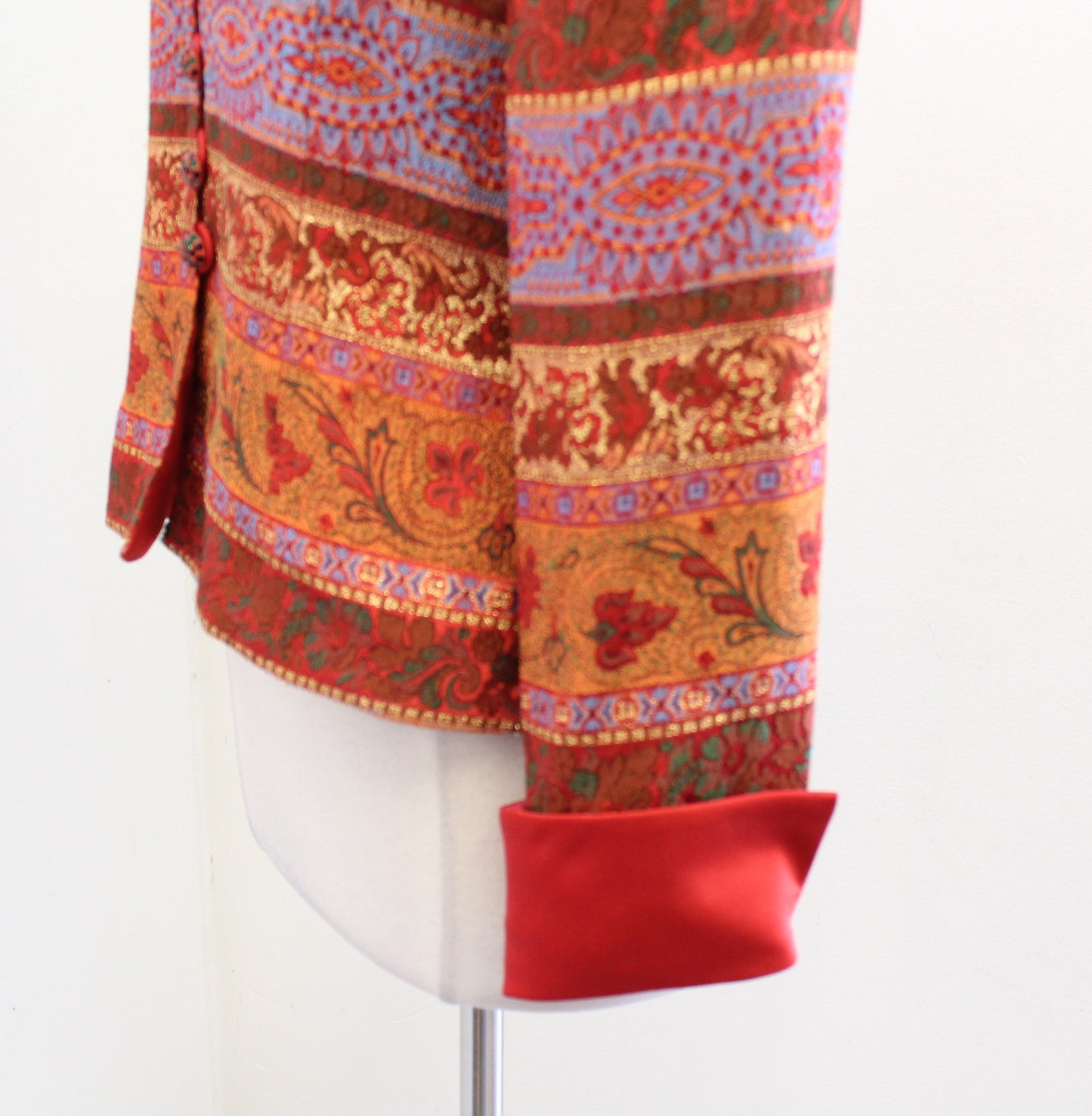 Vtg 80s Victor Costa Red Metallic Floral Stripe Evening Blazer Size 8 Brocade