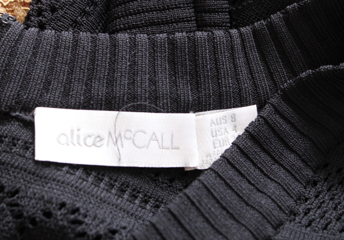 Alice McCall Black Eyelet Structured Knit Ruffle Bodycon Midi Dress Size 4