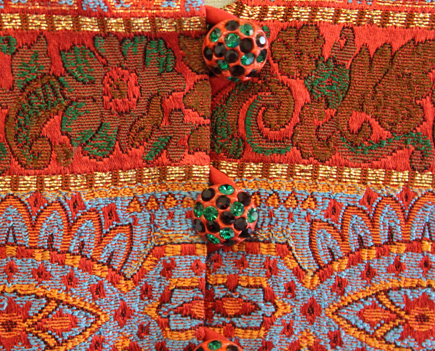 Vtg 80s Victor Costa Red Metallic Floral Stripe Evening Blazer Size 8 Brocade