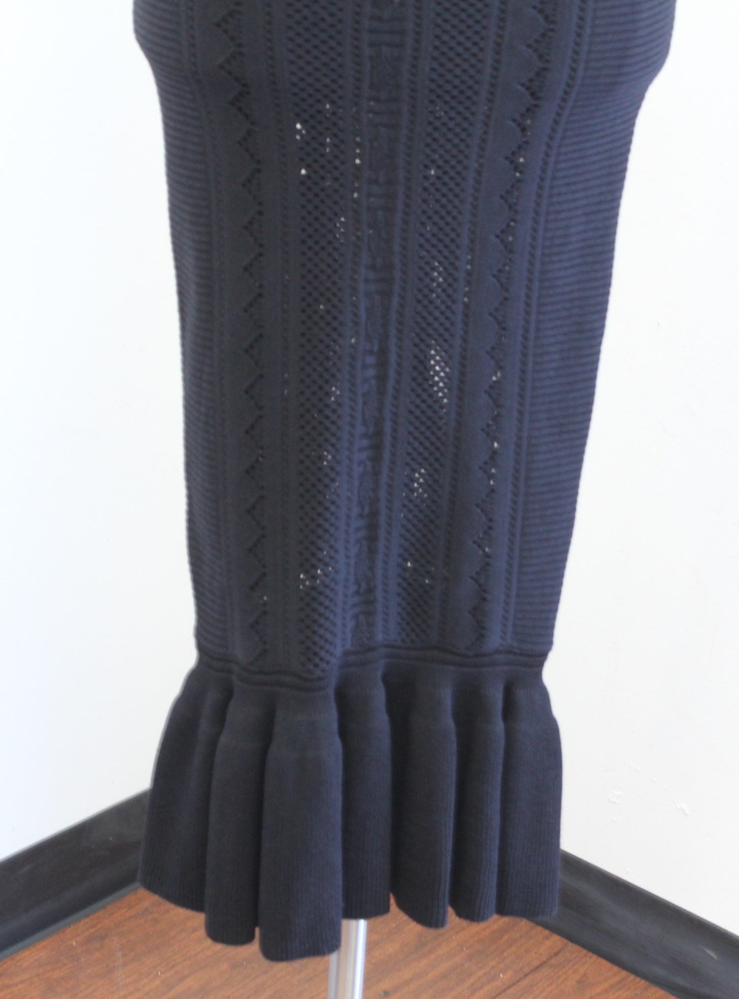 Alice McCall Black Eyelet Structured Knit Ruffle Bodycon Midi Dress Size 4