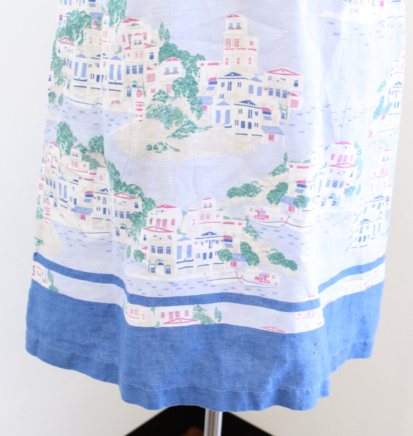 J Jill Love Linen Blue Toile Nautical Beach City Print Shift Dress Size XS