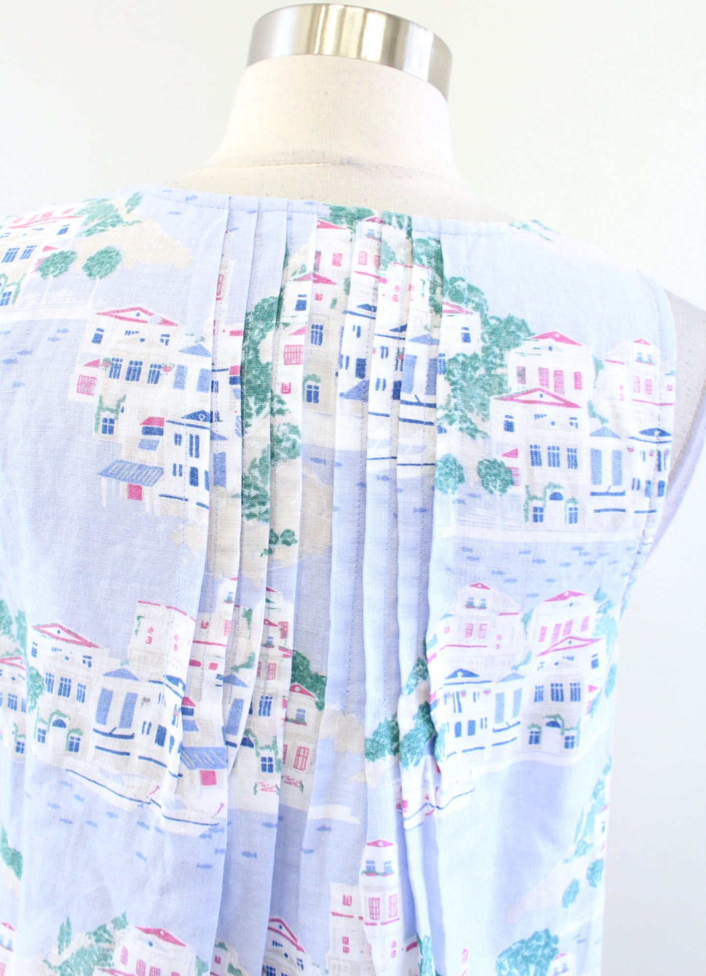 J Jill Love Linen Blue Toile Nautical Beach City Print Shift Dress Size XS