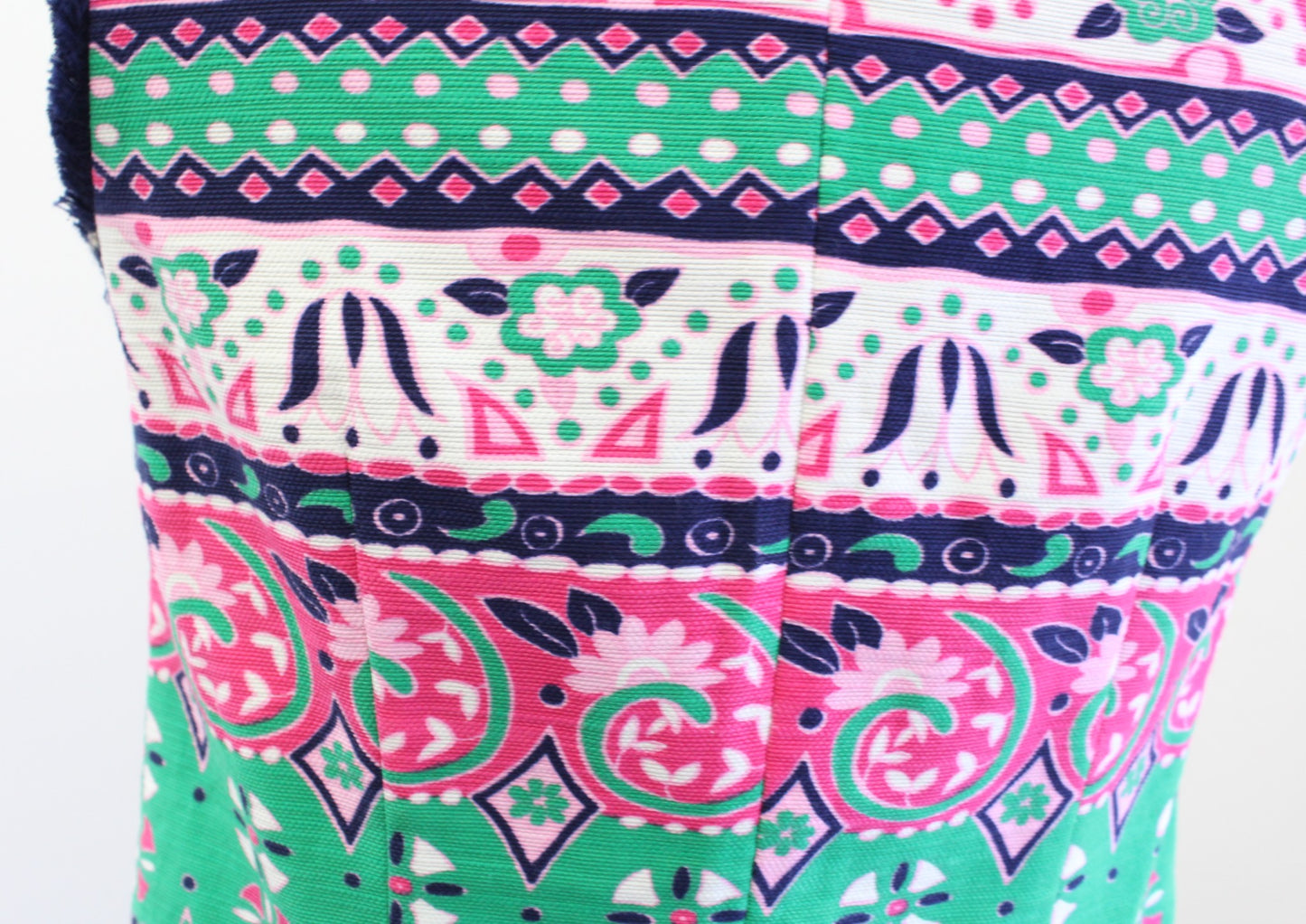 Talbots Green Pink Navy Floral Striped Fringe Trim Shift Dress Size 2P Geometric