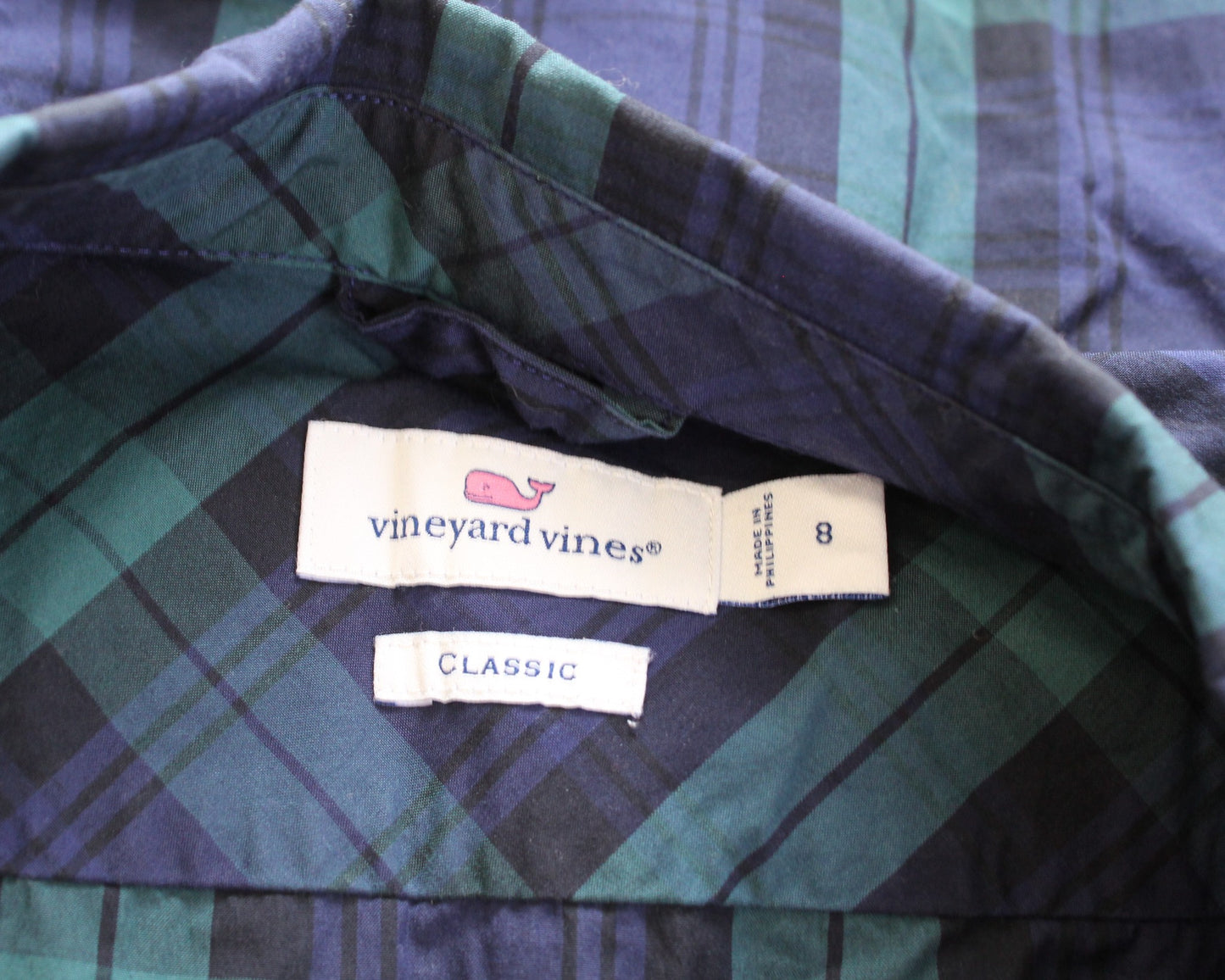 Vineyard Vines Classic Blackwatch Plaid Button Front Shirt Blouse Size 8 Green Long Sleeve