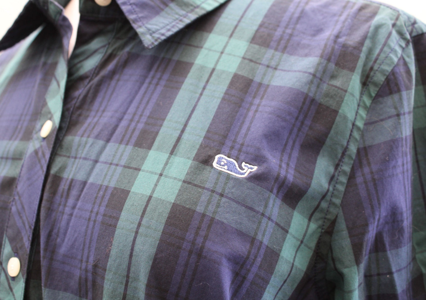 Vineyard Vines Classic Blackwatch Plaid Button Front Shirt Blouse Size 8 Green Long Sleeve