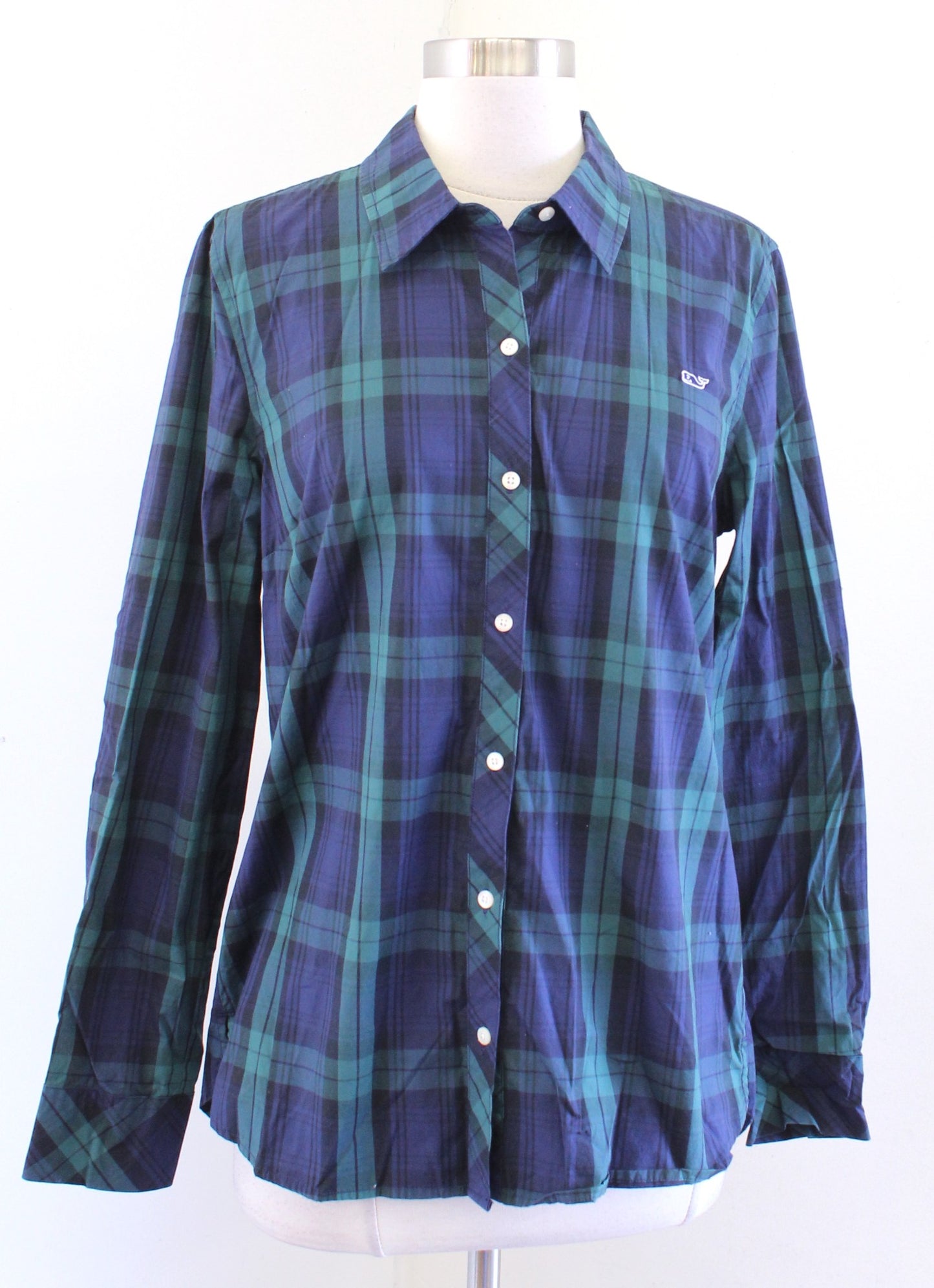 Vineyard Vines Classic Blackwatch Plaid Button Front Shirt Blouse Size 8 Green Long Sleeve