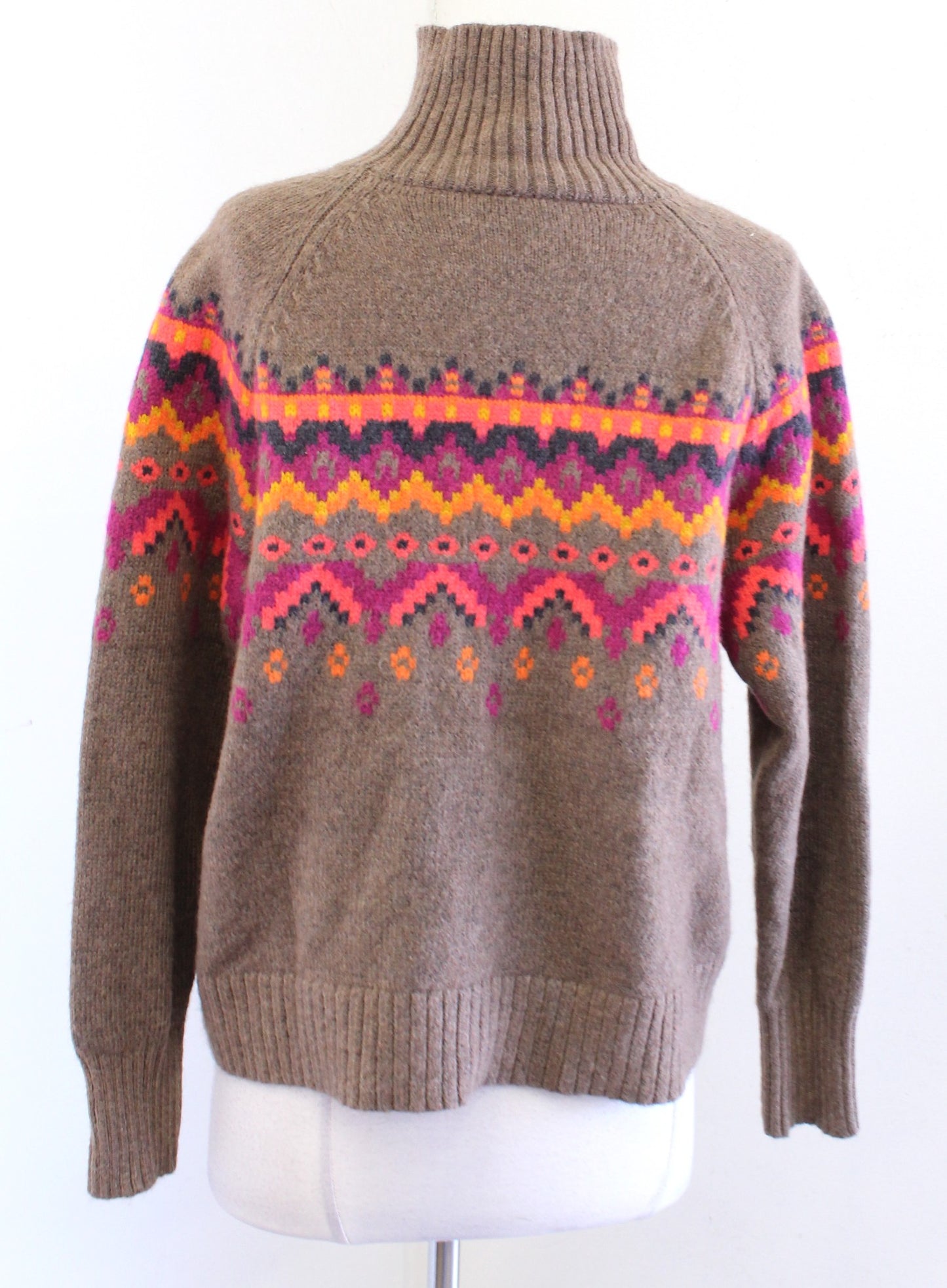 NWT Lou & Grey by Loft Brown Vibrant Fair Isle Turtleneck Sweater Size S Wool