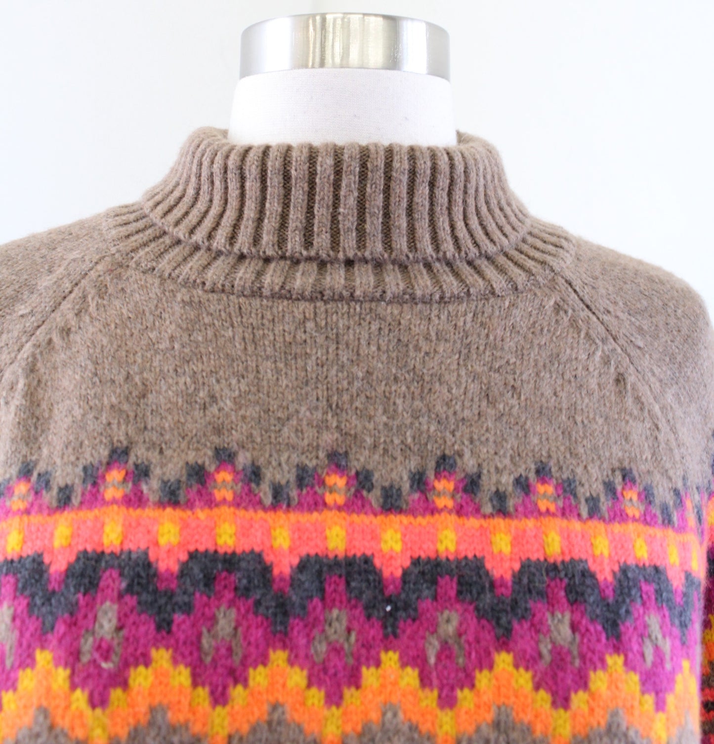 NWT Lou & Grey by Loft Brown Vibrant Fair Isle Turtleneck Sweater Size S Wool