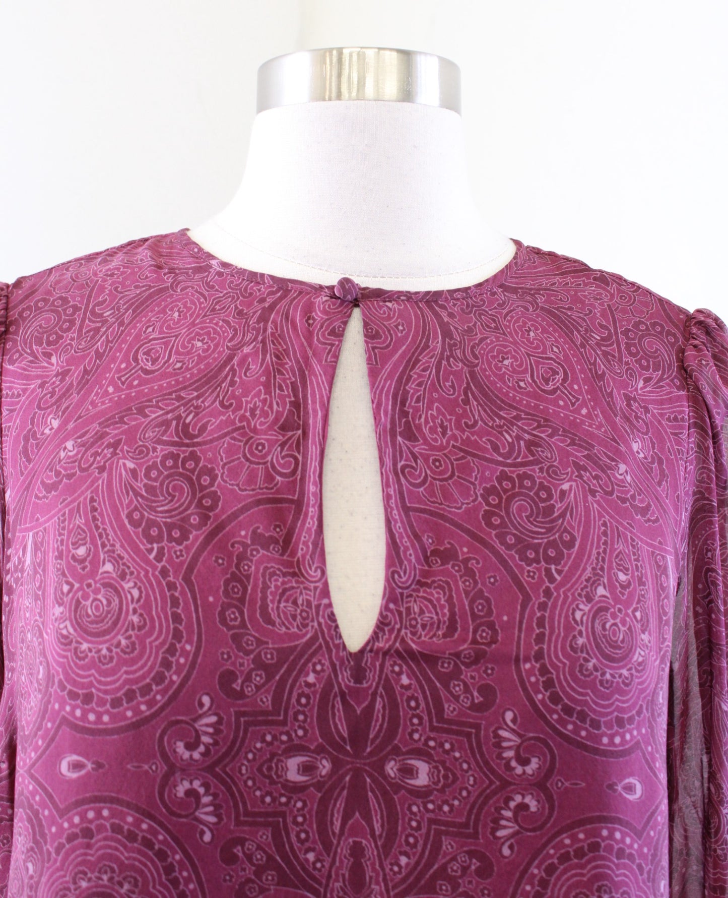 Intermix Kiera Burgundy Silk Paisley Print Keyhole Top Blouse Size S Long Sleeve