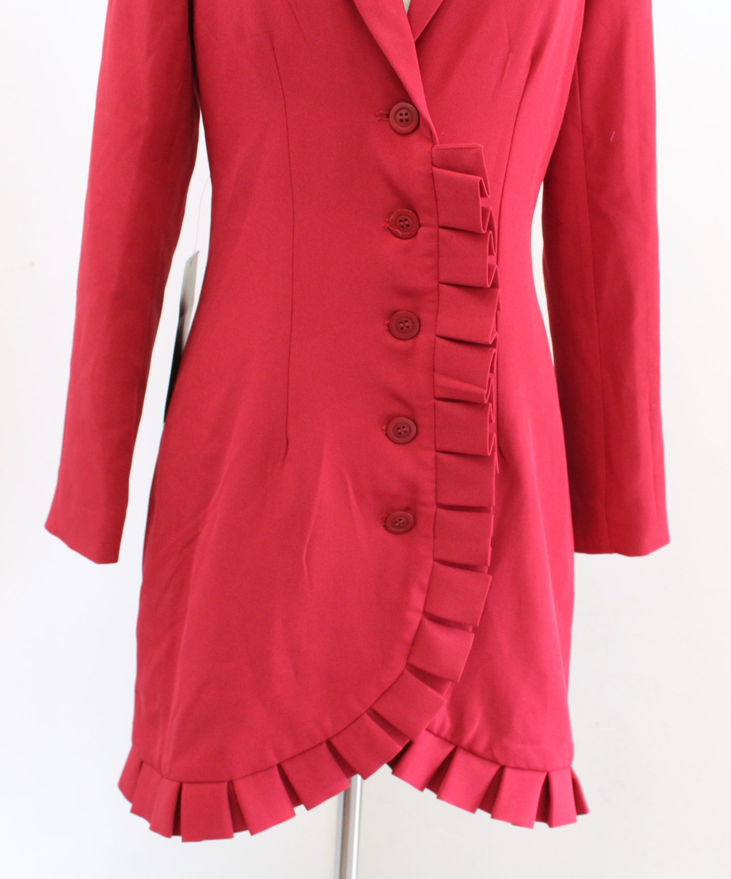 NWT Bebe Womens Pleated Ruffle Trim Blazer Style Dress Size S Button Front Mini