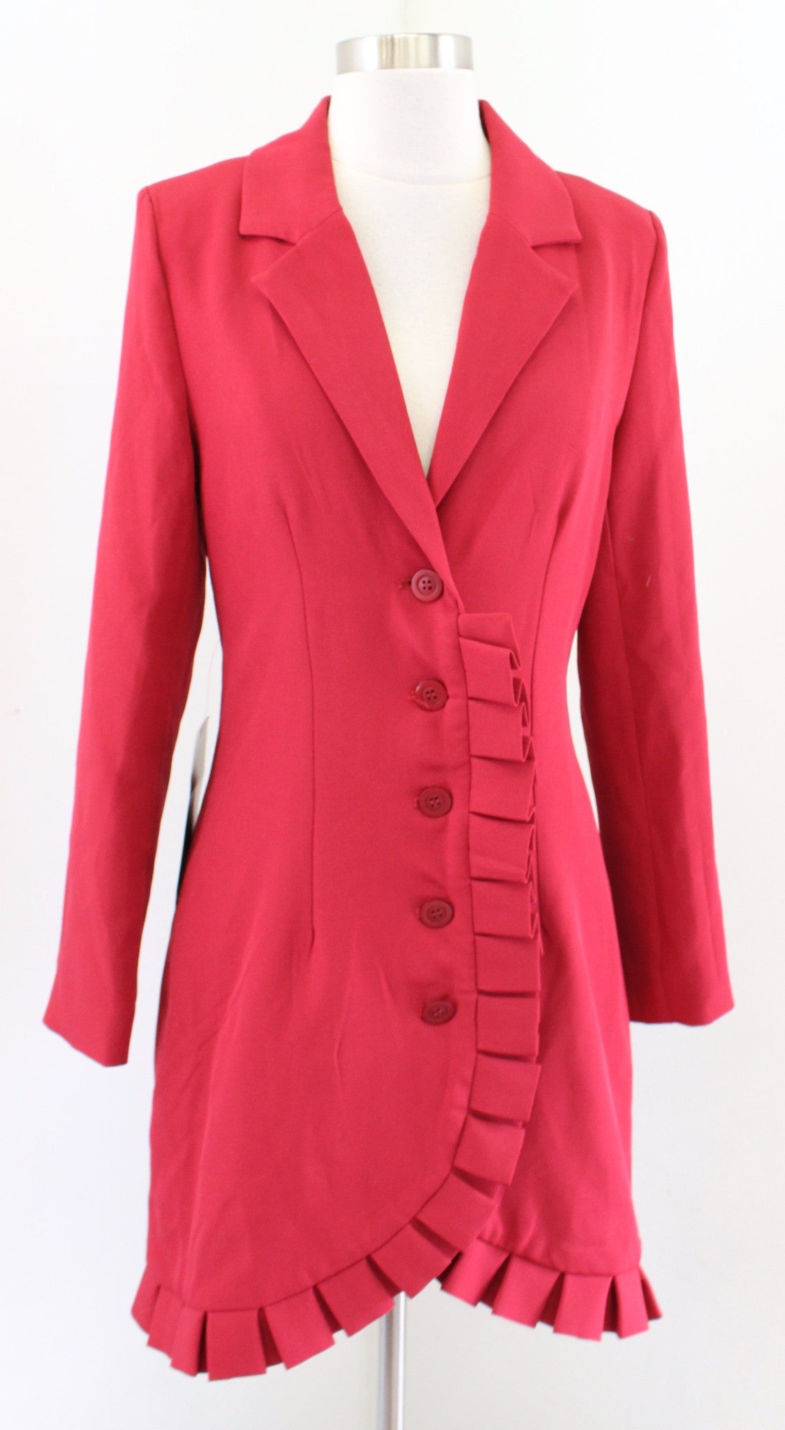 NWT Bebe Womens Pleated Ruffle Trim Blazer Style Dress Size S Button Front Mini