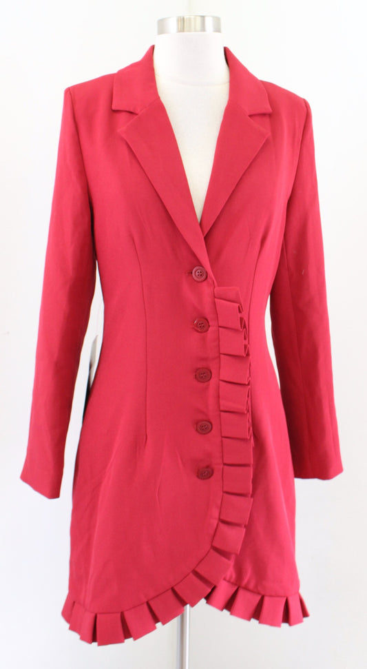 NWT Bebe Womens Pleated Ruffle Trim Blazer Style Dress Size S Button Front Mini