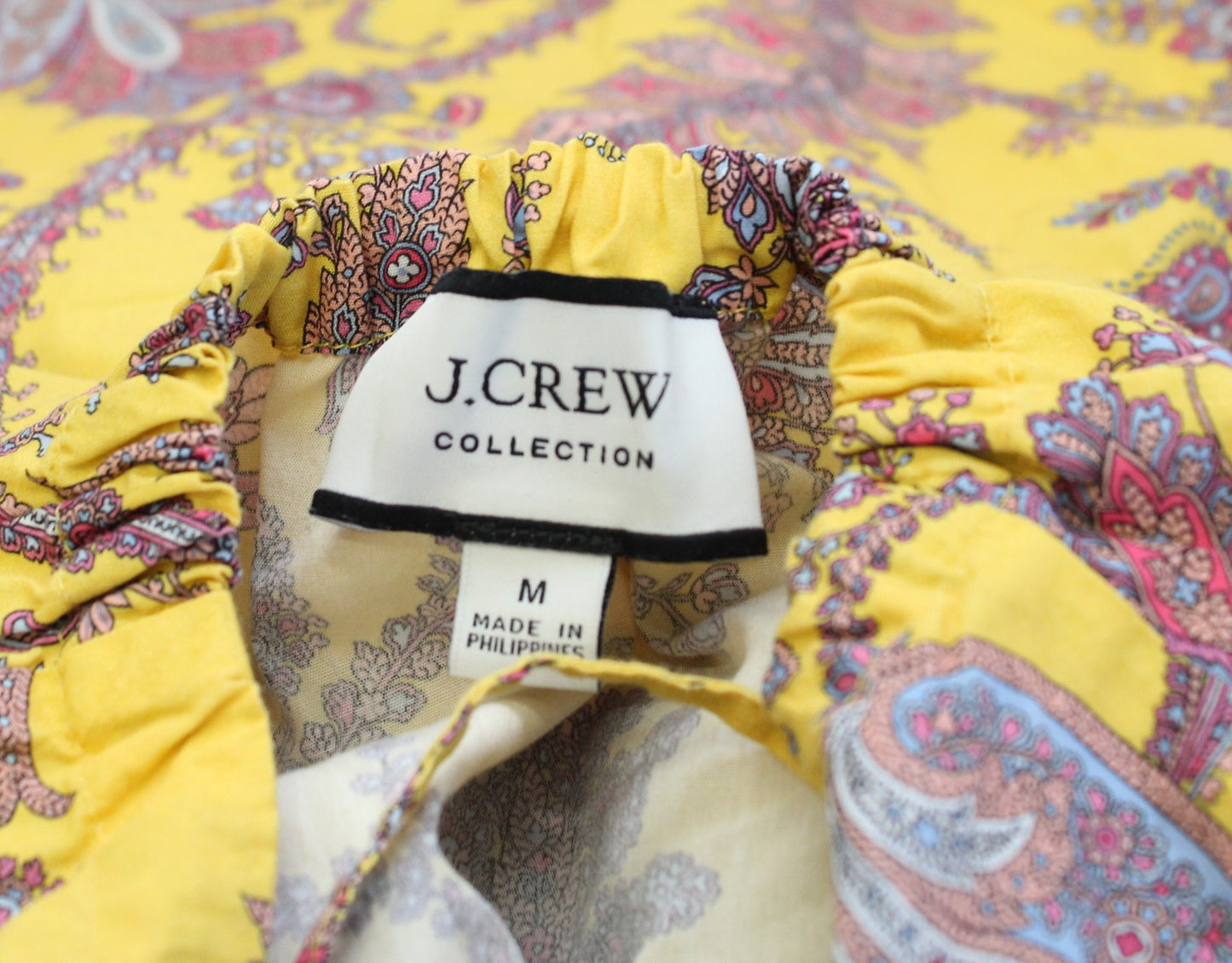 J Crew Collection Yellow Tie Neck Top in Poplin Top Ratti Golden Paisley Size M