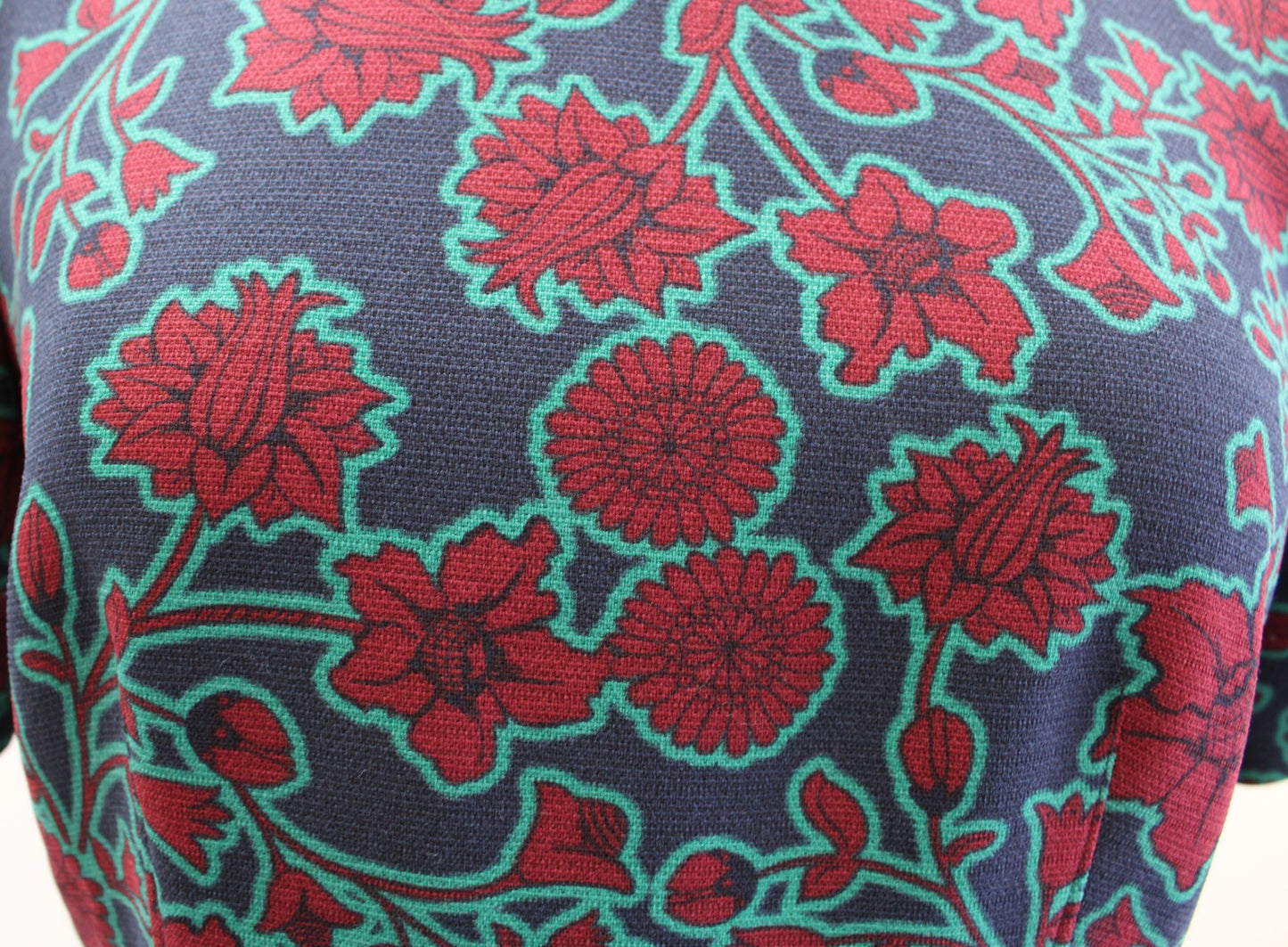 J Crew Factory Floral Print Short Sleeve Sheath Dress Size 2 Navy Blue Green Red