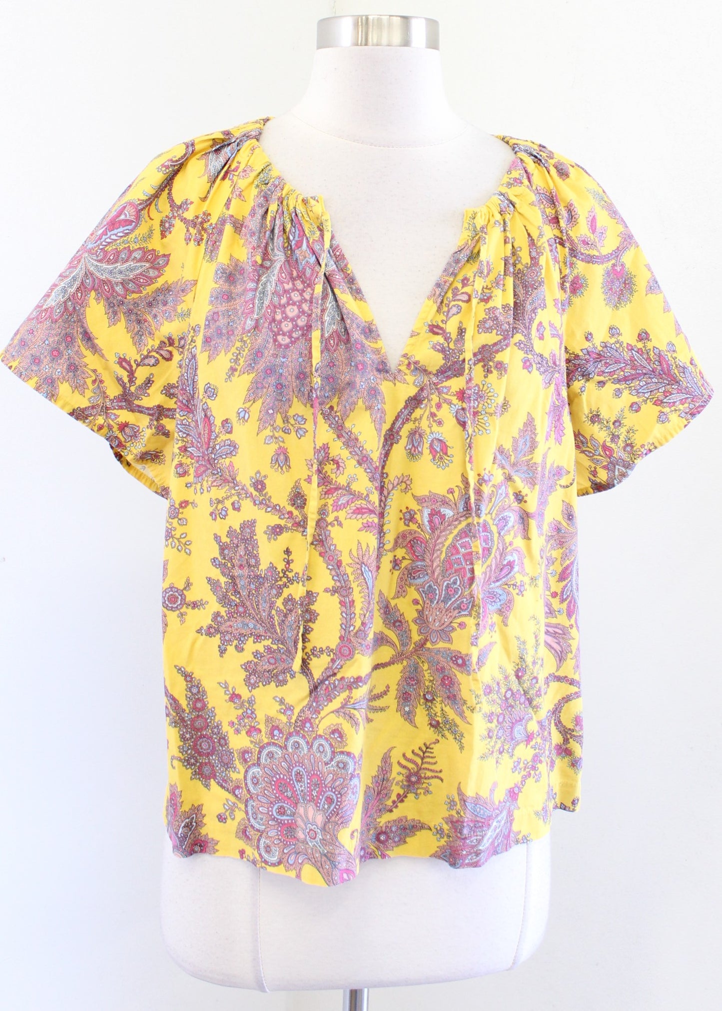 J Crew Collection Yellow Tie Neck Top in Poplin Top Ratti Golden Paisley Size M