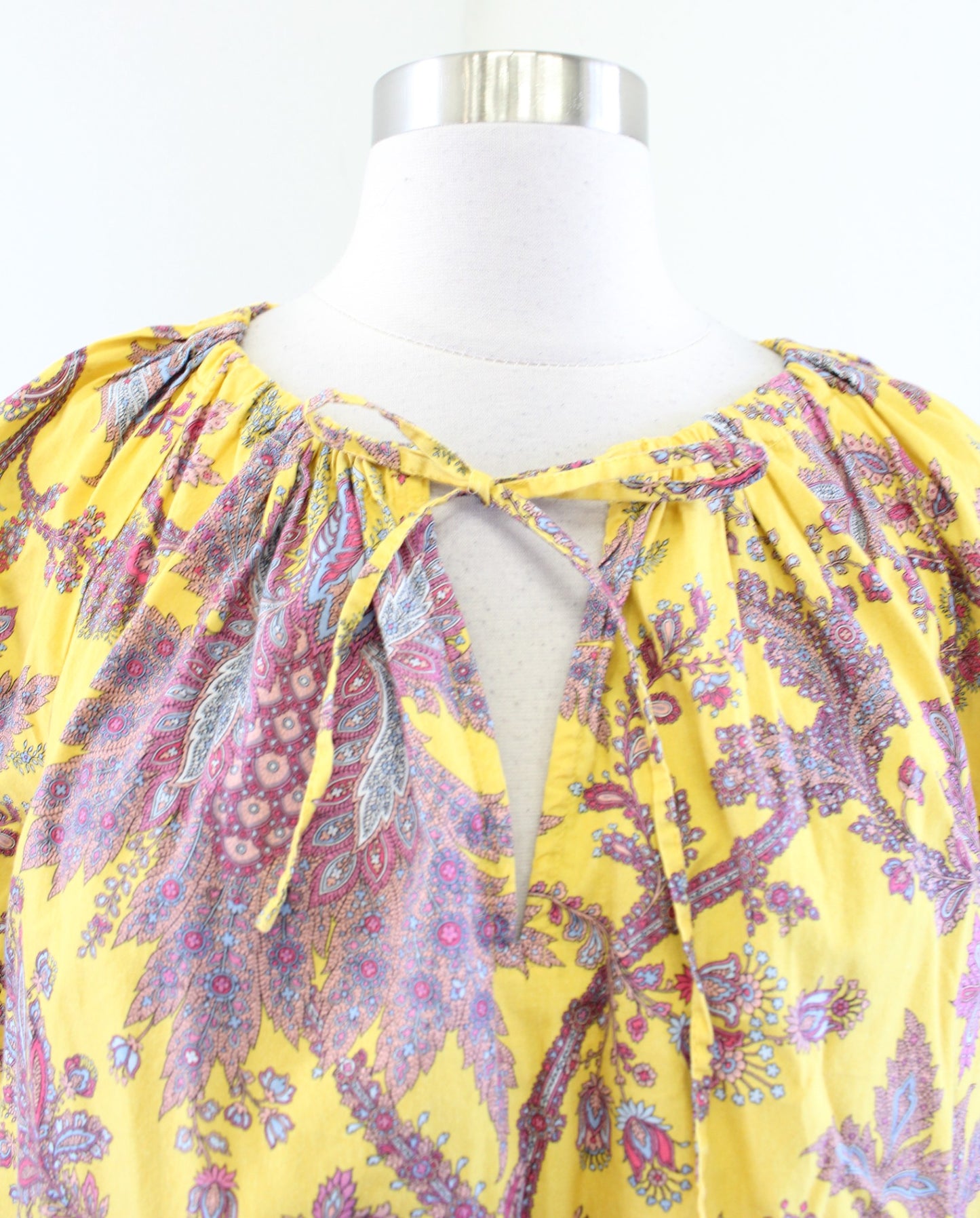 J Crew Collection Yellow Tie Neck Top in Poplin Top Ratti Golden Paisley Size M