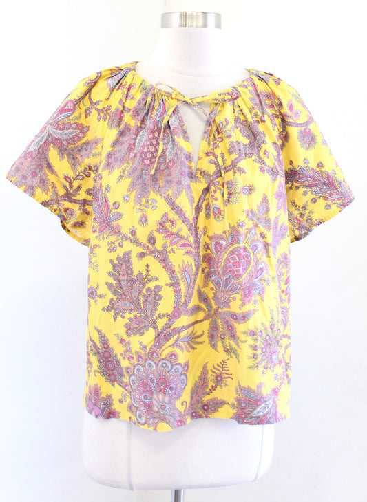 J Crew Collection Yellow Tie Neck Top in Poplin Top Ratti Golden Paisley Size M
