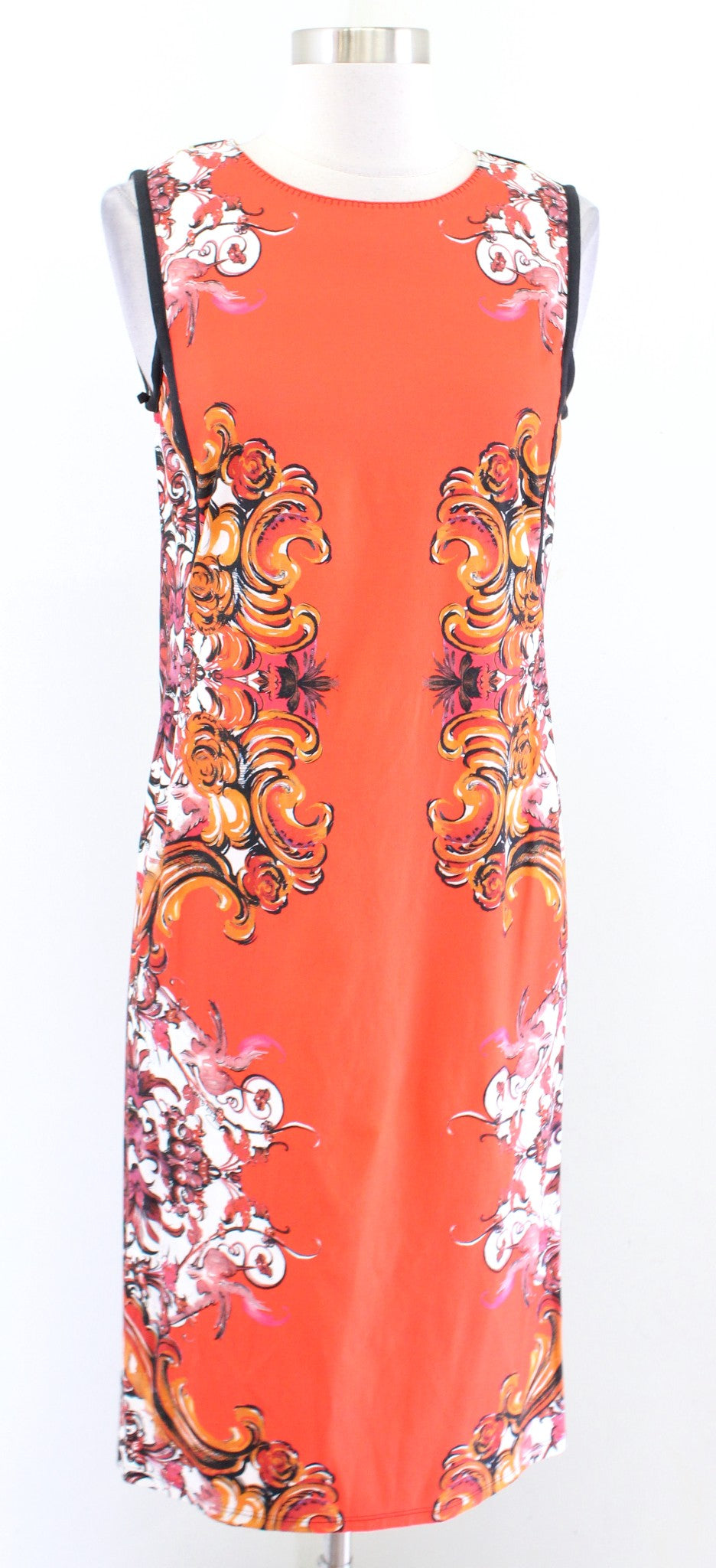 Roberto Cavalli Womens Red Orange Abstract Print Sleeveless Sheath Dress Size 44