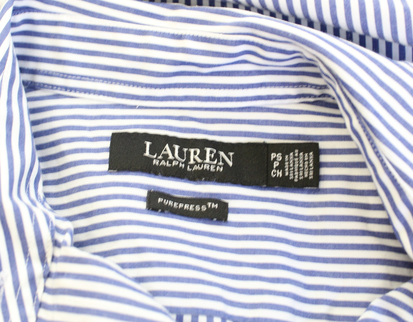 Lauren Ralph Lauren Blue Striped Logo Crest Embroidered Button Down Shirt PS SP