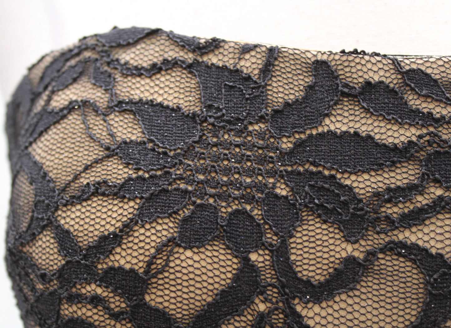 Black Nude Sparkly Shimmer Lace Hi Lo Strapless Dress Sz 9 10 / S Y2k 2000s Prom