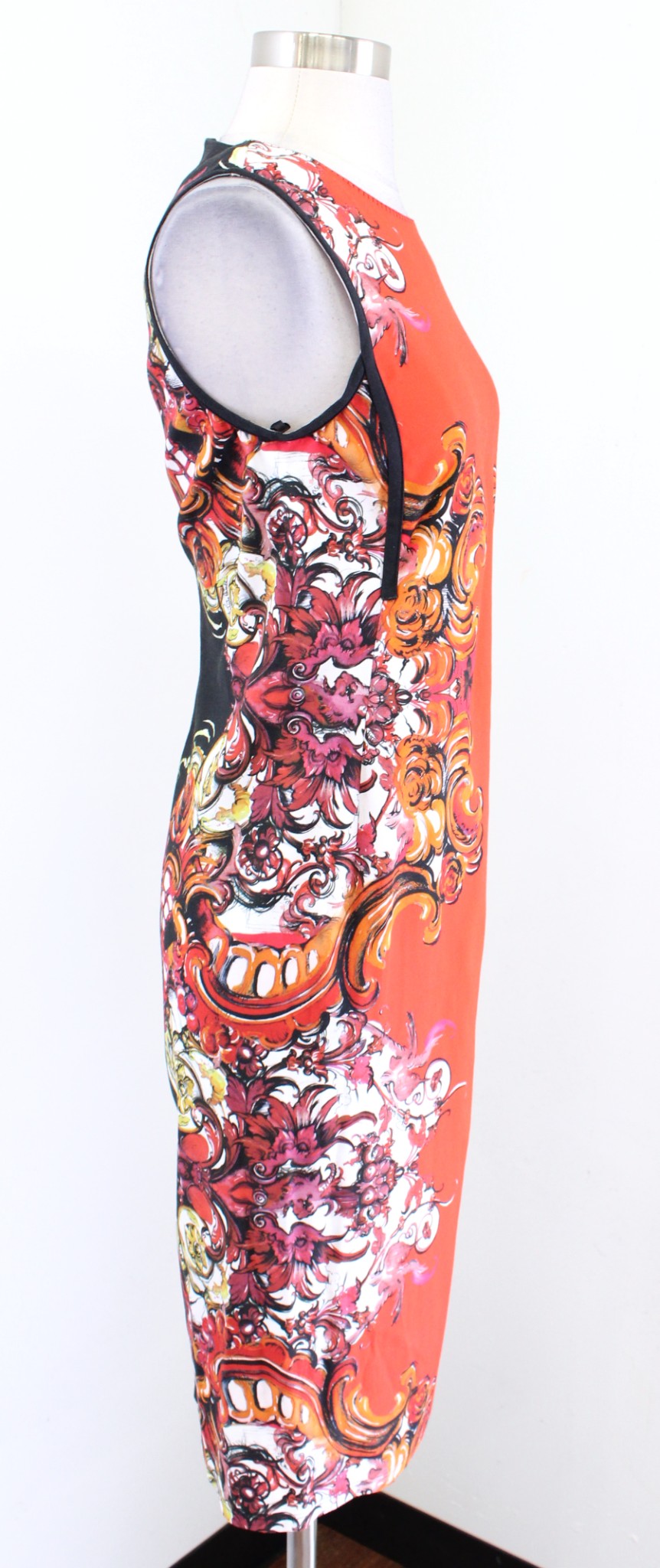 Roberto Cavalli Womens Red Orange Abstract Print Sleeveless Sheath Dress Size 44