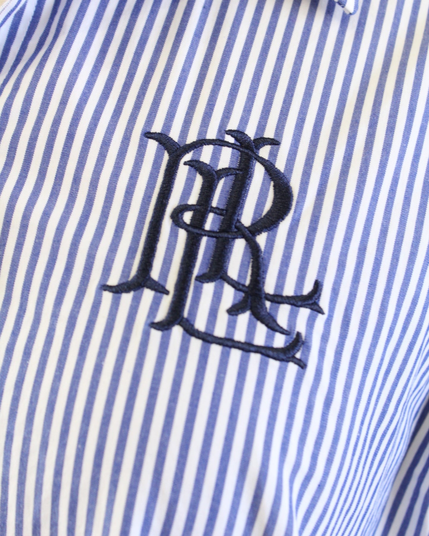 Lauren Ralph Lauren Blue Striped Logo Crest Embroidered Button Down Shirt PS SP