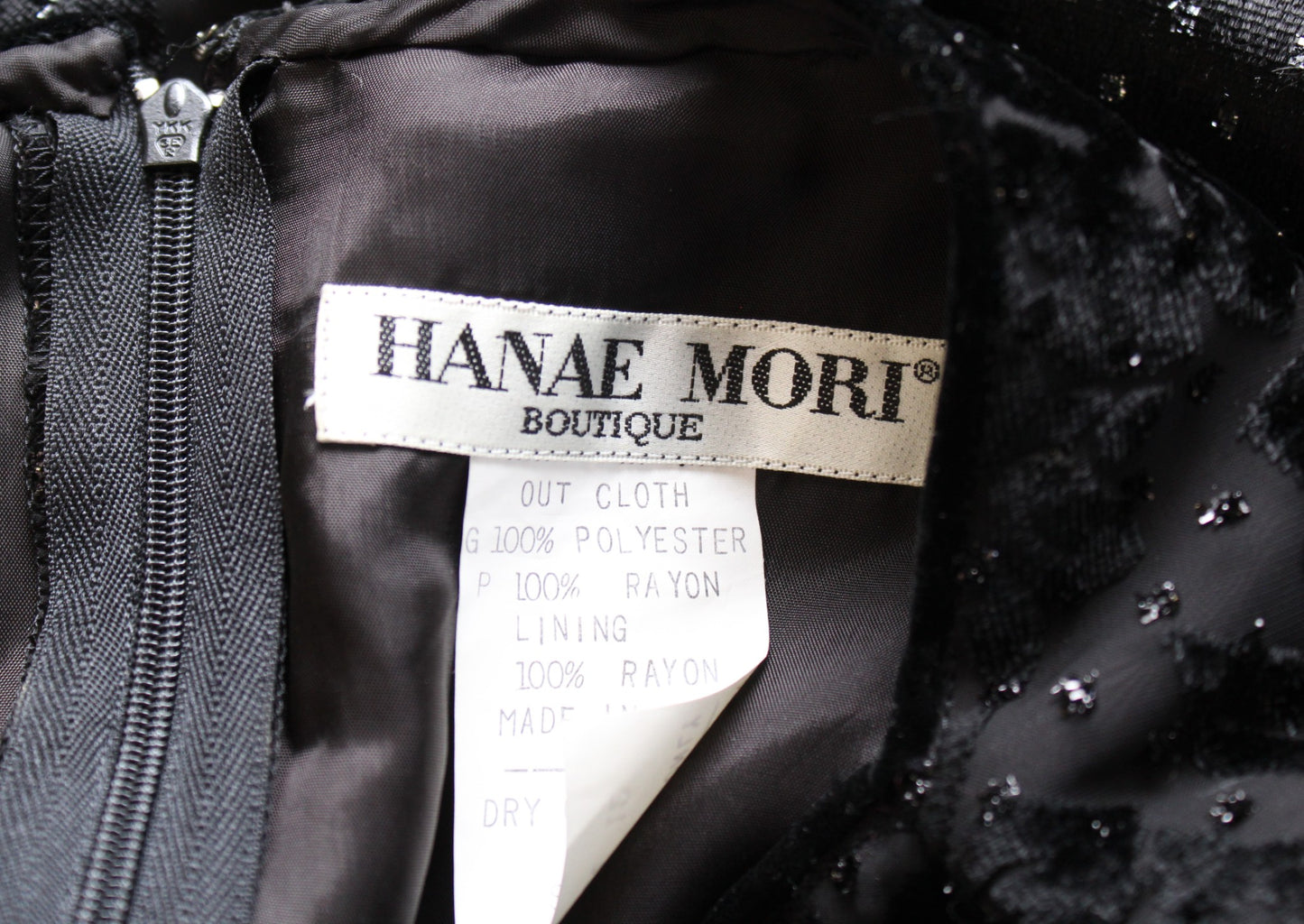 Vtg 80s Hanae Mori Black Floral Burnout Velvet Metallic Dress sz 12 Party Retro