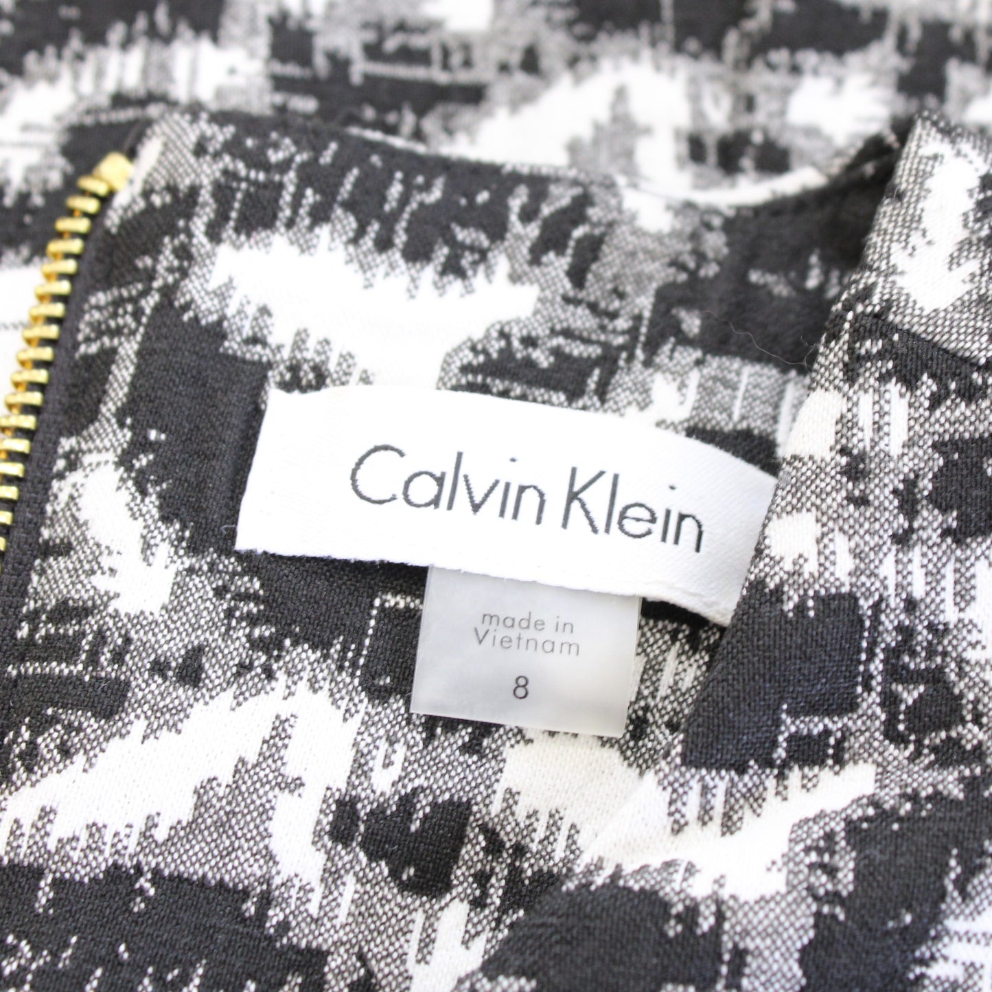Calvin Klein Black White Gray Printed Sheath Dress Size 8 Career Abstract