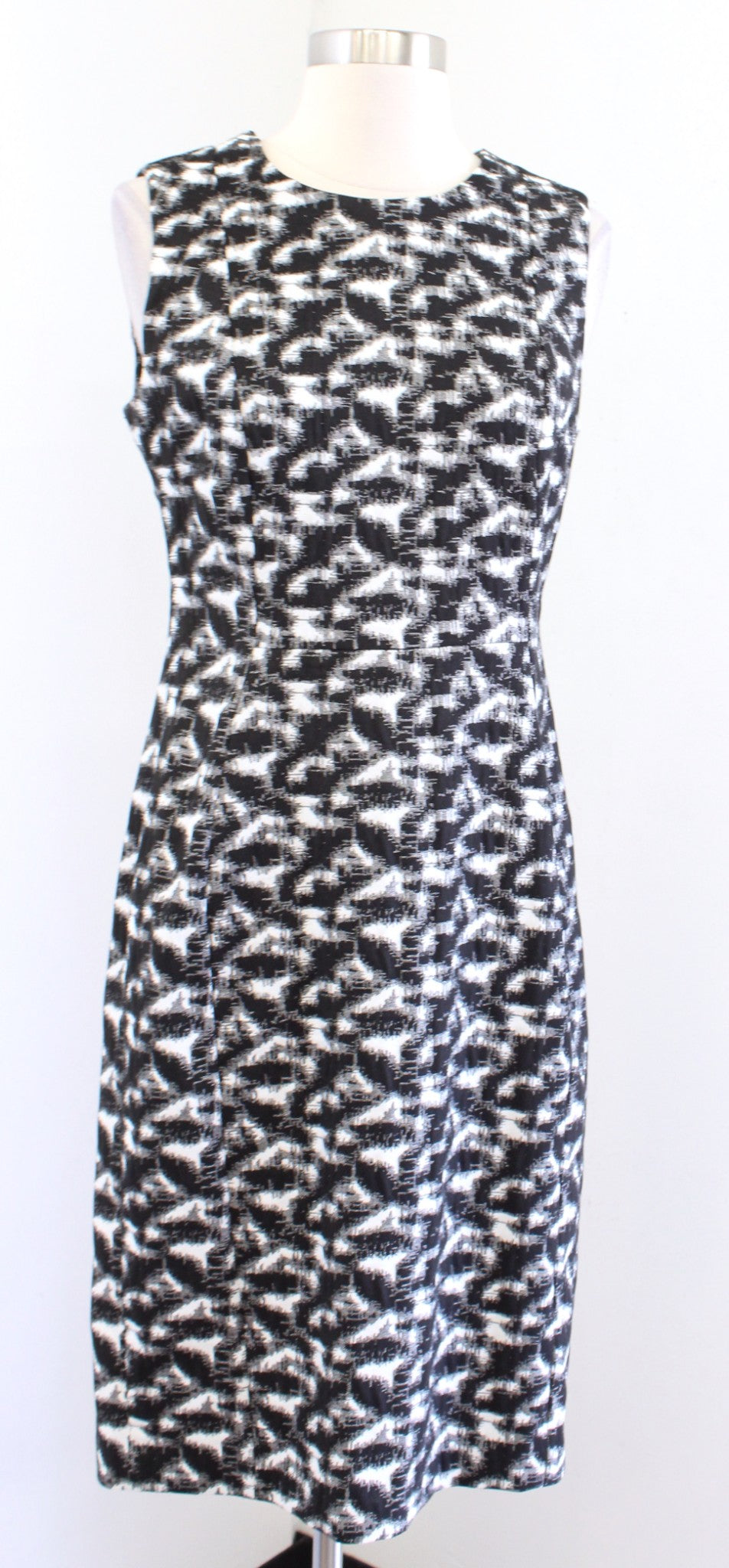 Calvin Klein Black White Gray Printed Sheath Dress Size 8 Career Abstract