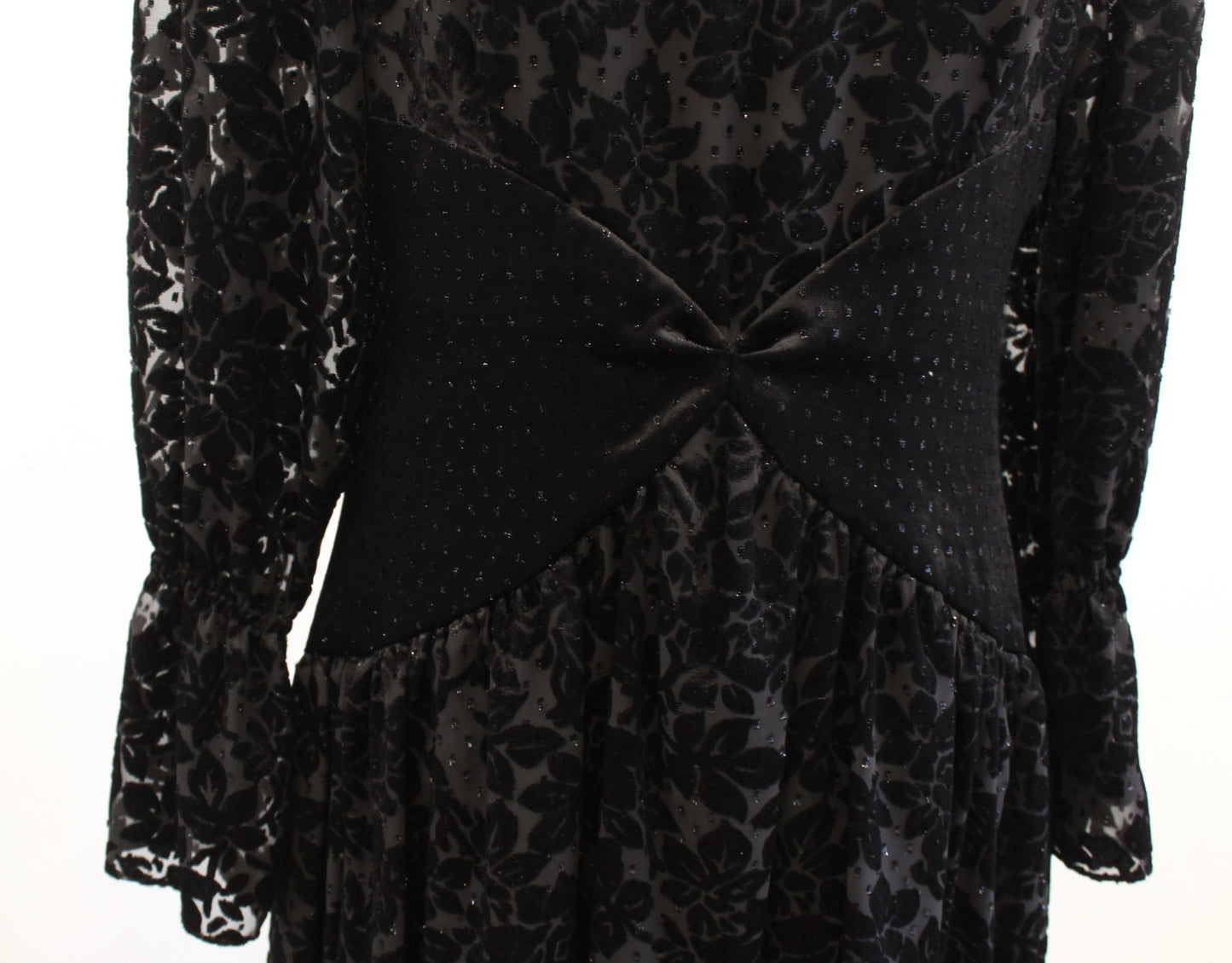 Vtg 80s Hanae Mori Black Floral Burnout Velvet Metallic Dress sz 12 Party Retro