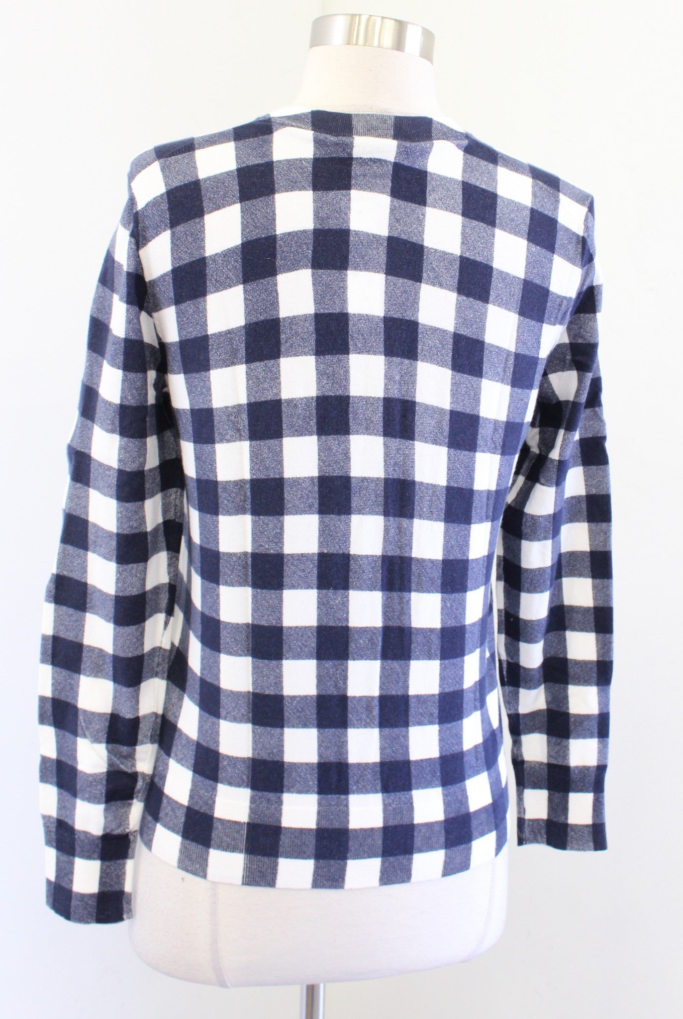 NWT J Crew Jackie Navy Blue White Gingham Plaid Cardigan Sweater Size M