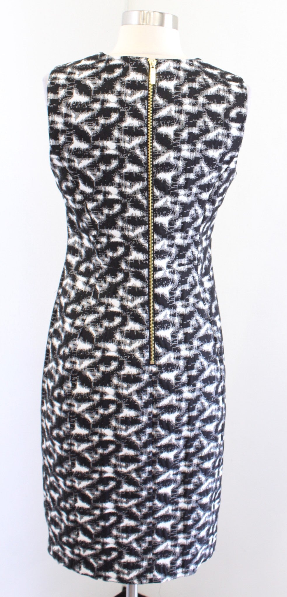 Calvin Klein Black White Gray Printed Sheath Dress Size 8 Career Abstract